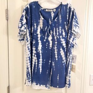Women's Plus Tie Dye Double Pocket Drop Sleeve Blouse Caffe Marrakesh--Size 3X